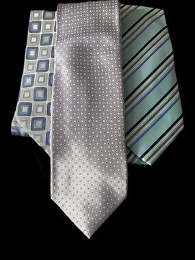 Men's Light Blue Patterned Silk  Ties - 3 Vintage